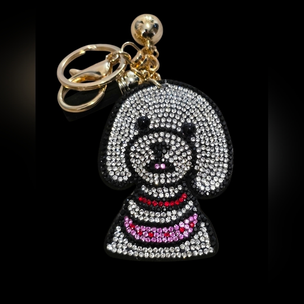 Sparkling Dog Bag Charm Keychain with Gold Accents